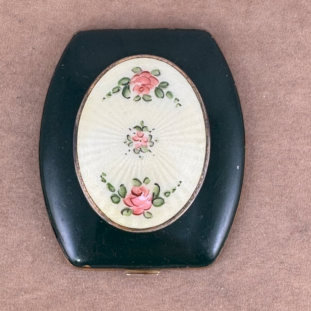 Vintage B.B. Co. Art Deco Vanity Compact Black Enamel & Guilloche